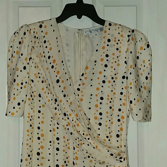 VTG Carolina Herrera Polka Dot Faux Wrap Embossed - Picture 2 of 8